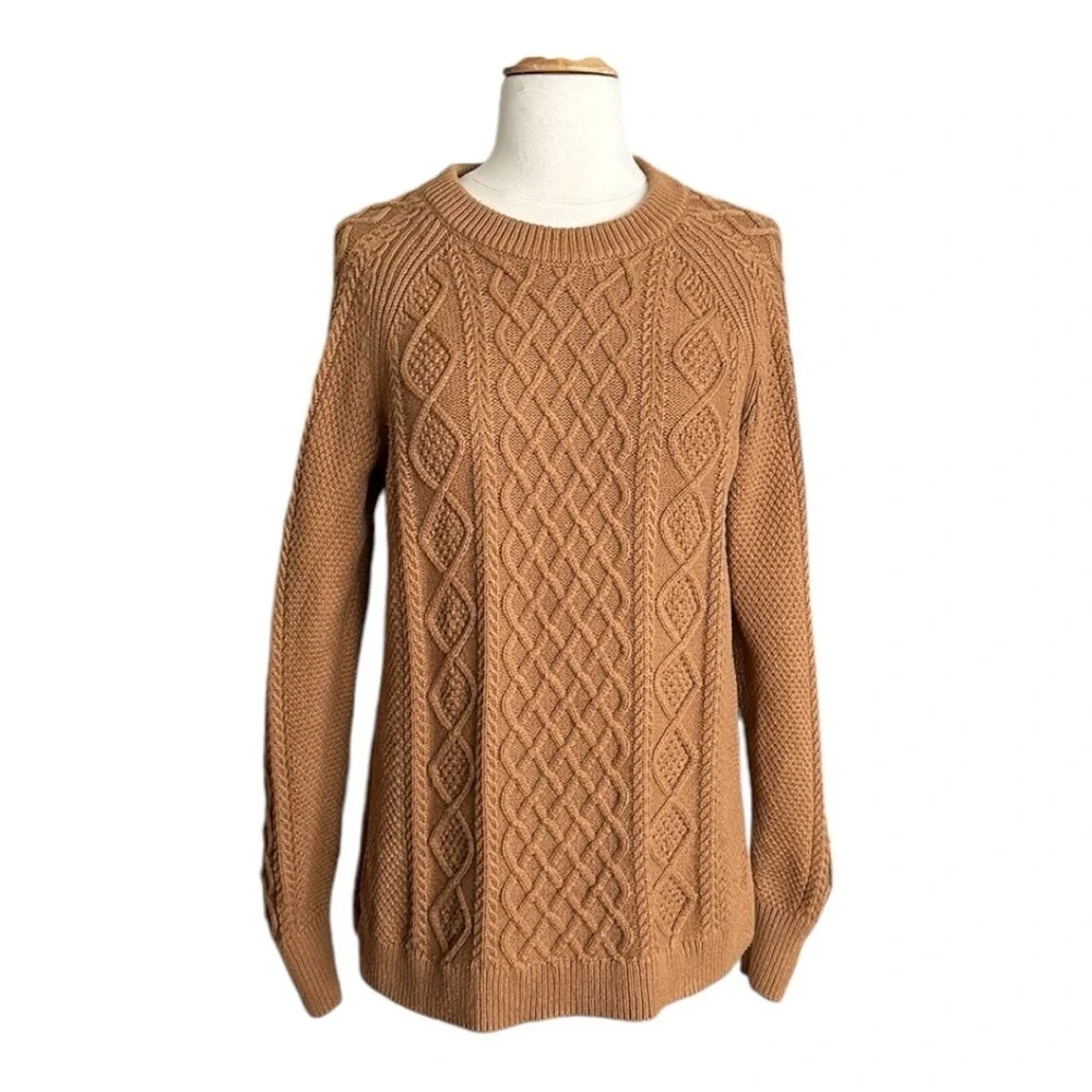 J. CREW Cable Knit‎ Sweater Cotton Fisherman Chunky Tan, Size Small